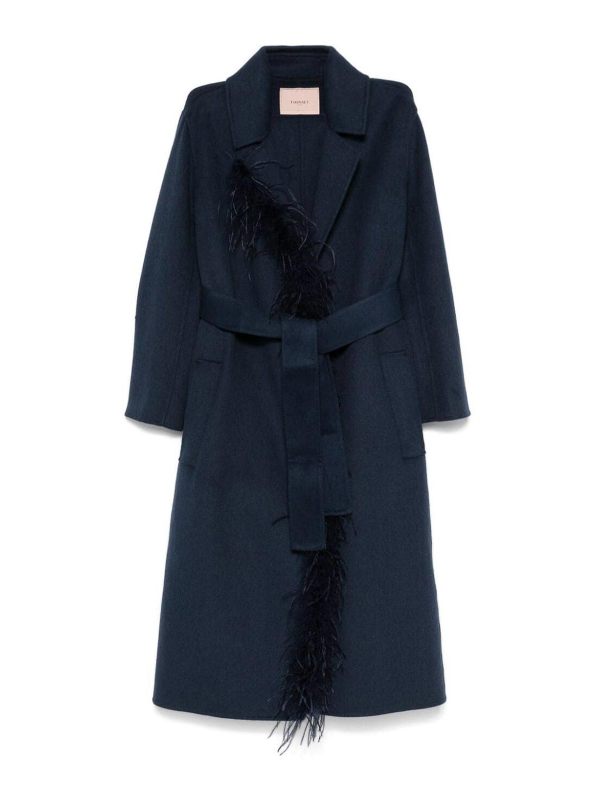 Twinset Manteau Au Genou - Bleu Foncé