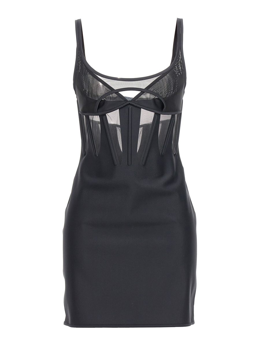 Mugler Robe Au Genou - Noir