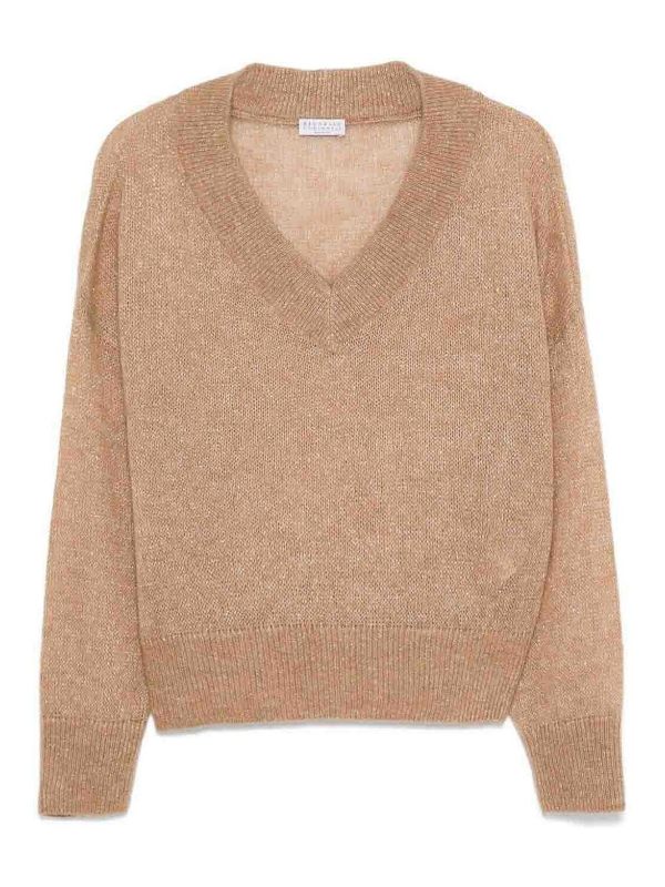 Brunello Cucinelli Pull À Col V - Camel