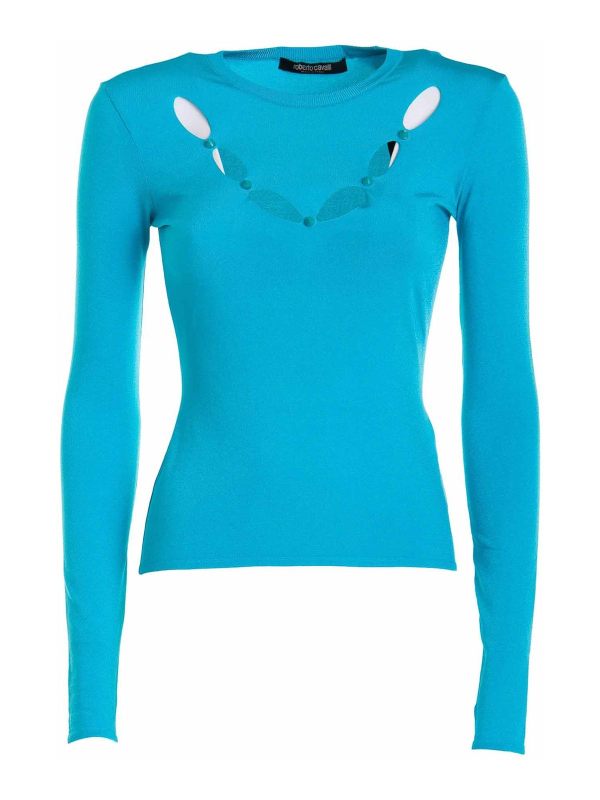 Roberto Cavalli Pull Col Rond - Bleu Clair