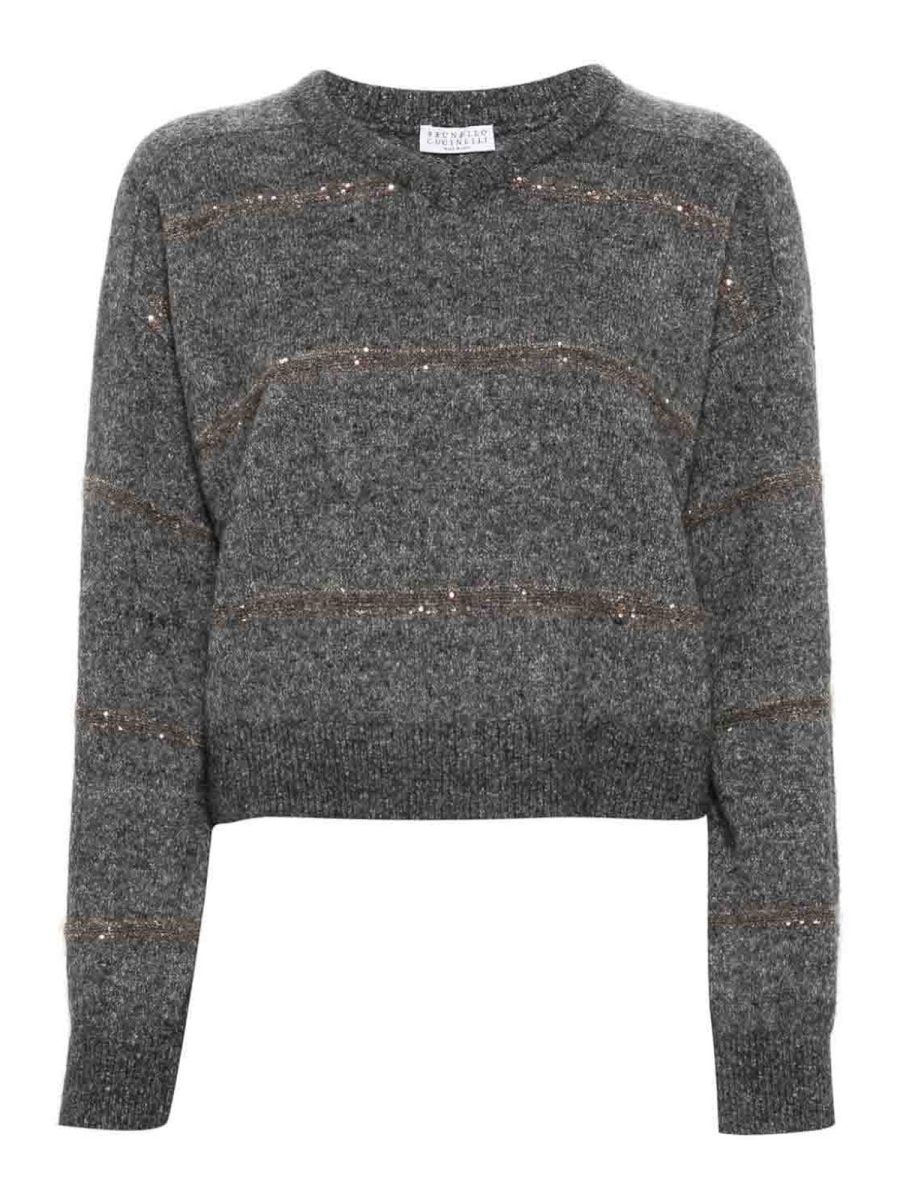 Brunello Cucinelli Pull Col Rond - Gris