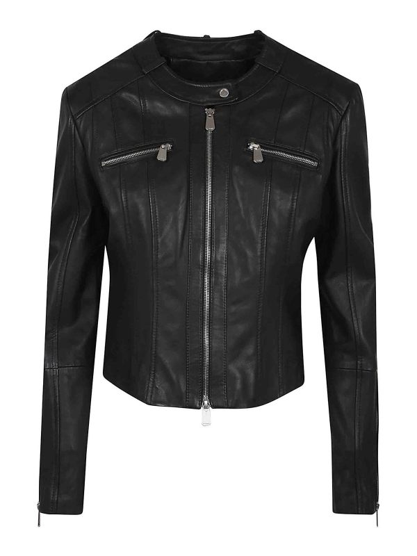 Pinko Blouson En Cuir - Noir
