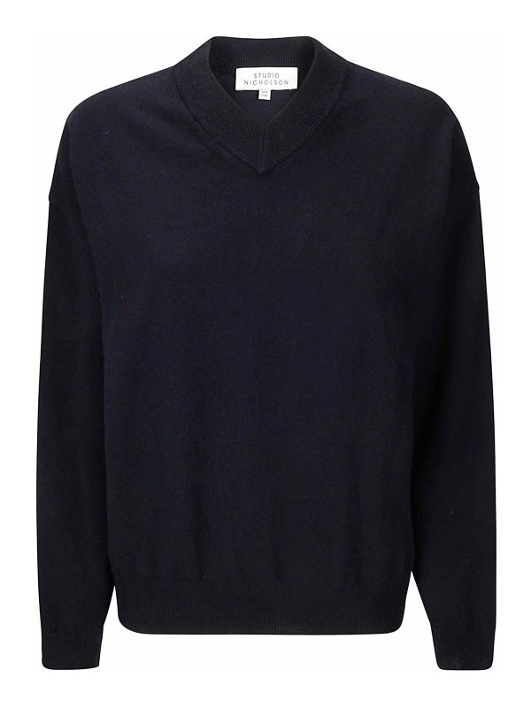 Studio Nicholson Pull À Col V - Bleu Foncé
