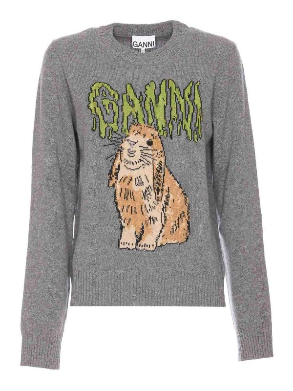 Ganni Pull Col Rond - Gris
