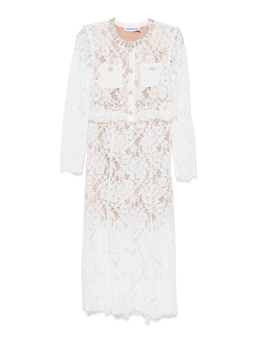 Self Portrait Robe Au Genou - Blanc
