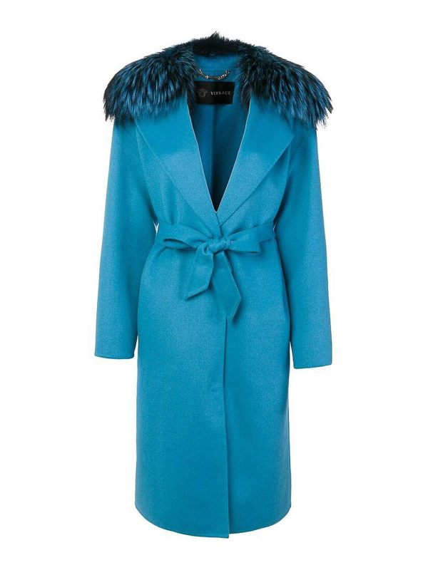 Versace Manteau Au Genou - Bleu