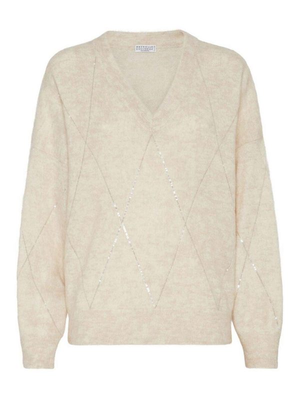Brunello Cucinelli Pull Col Rond - Blanc