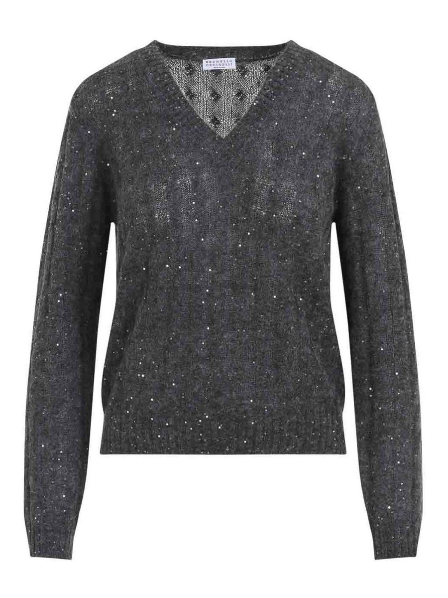 Brunello Cucinelli Pull À Col V - Gris