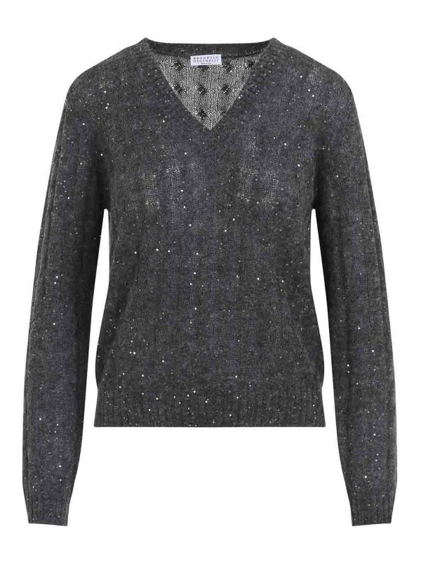 Brunello Cucinelli Pull À Col V - Gris