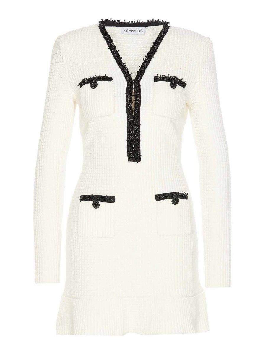 Self Portrait Robe Au Genou - Blanc