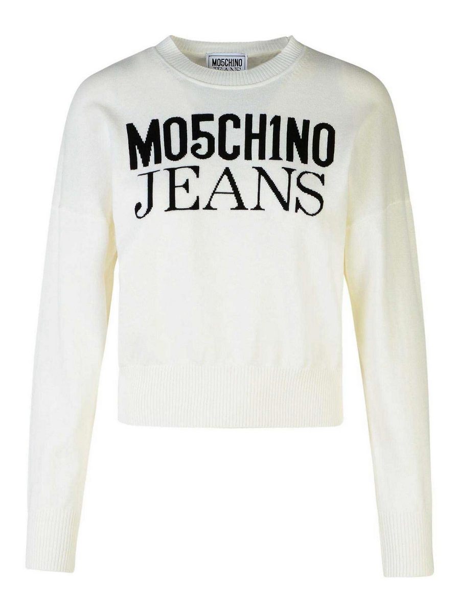 Moschino Jeans Pull Col Rond - Blanc