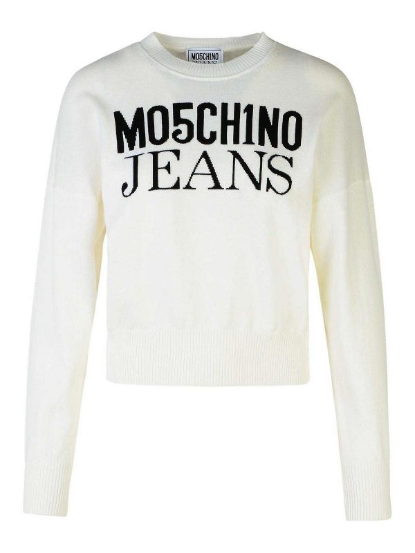 Moschino Jeans Pull Col Rond - Blanc