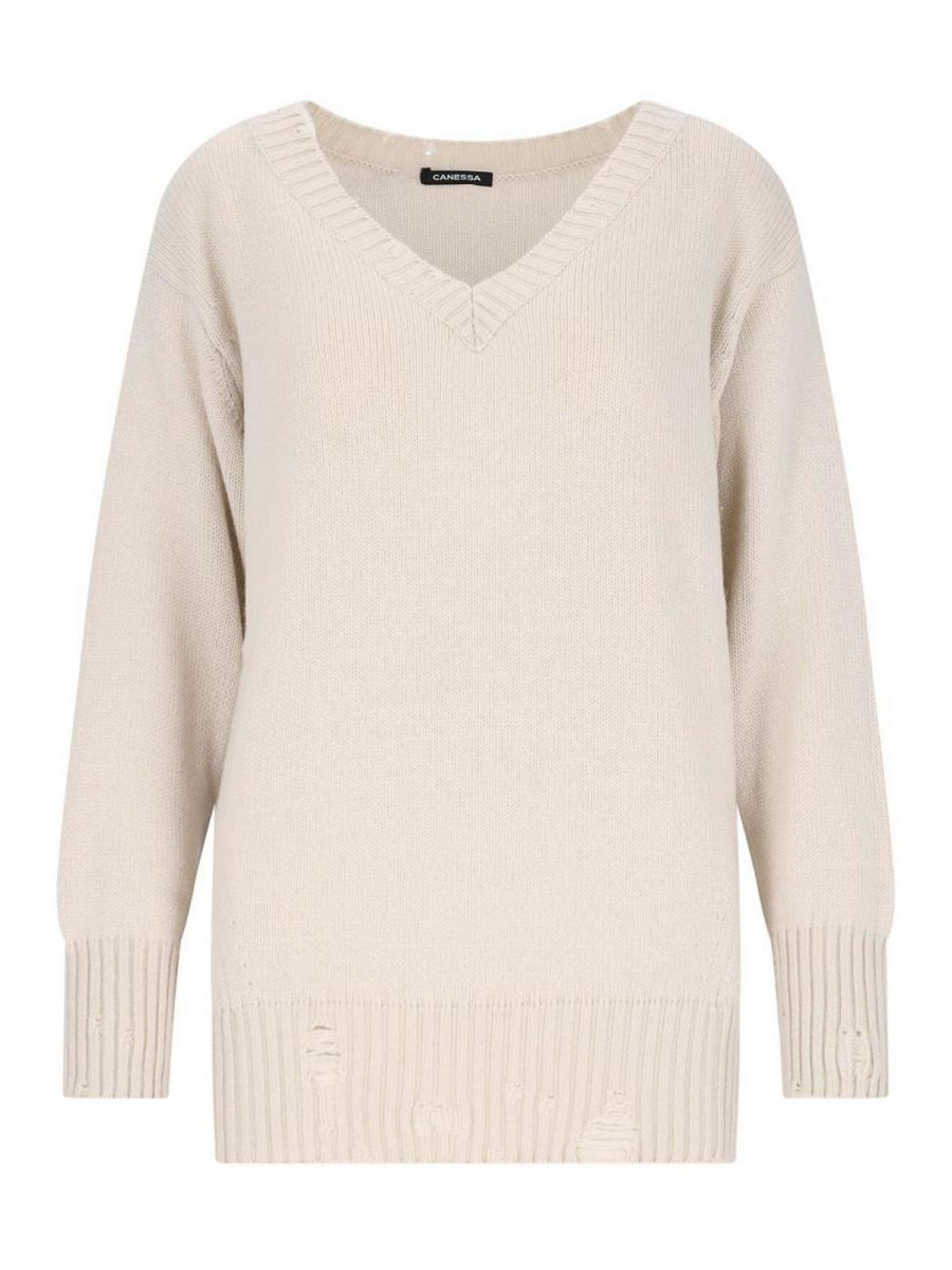 Canessa Pull Col Rond - Blanc