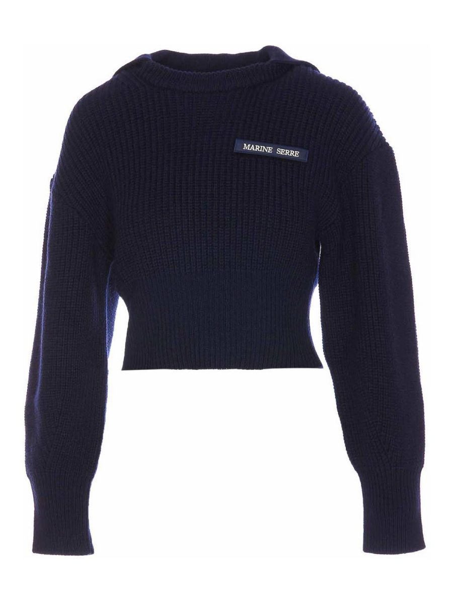 Marine Serre Pull Col Rond - Bleu