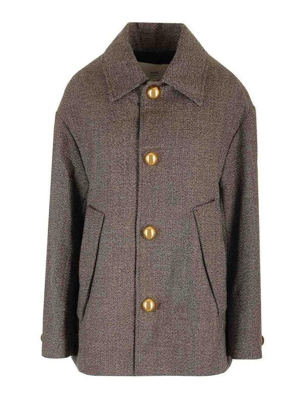 Ami Paris Manteau Court - Marron