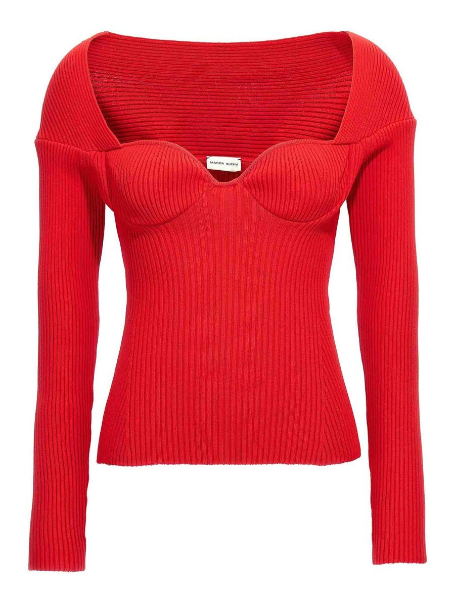 Magda Butrym Pull Col Rond - Rouge