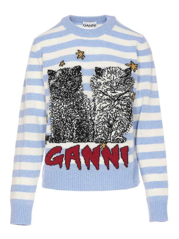Ganni Pull Col Rond - Bleu