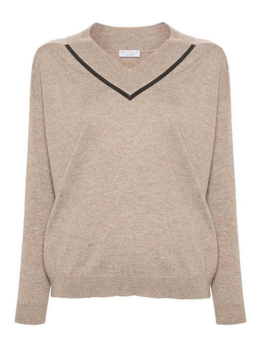 Brunello Cucinelli Pull À Col V - Gris