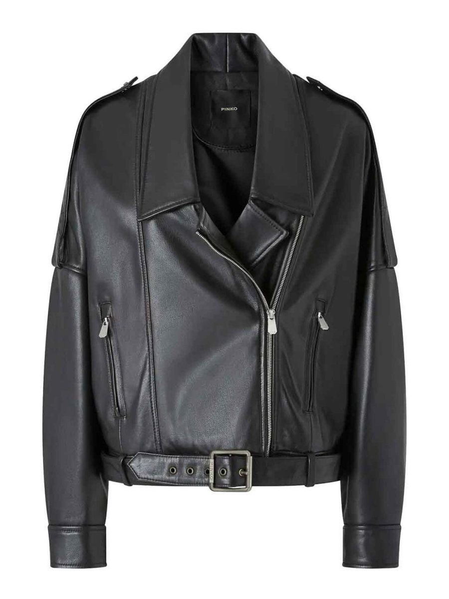 Pinko Blouson En Cuir - Noir