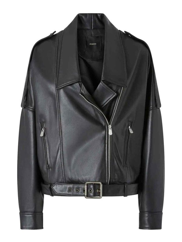 Pinko Blouson En Cuir - Noir