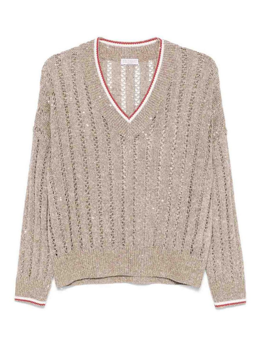 Brunello Cucinelli Pull À Col V - Gris Clair