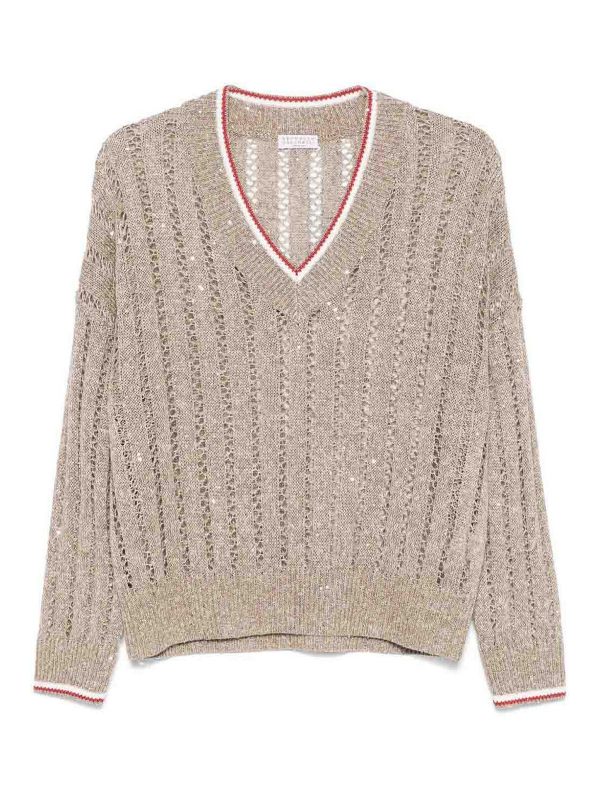 Brunello Cucinelli Pull À Col V - Gris Clair