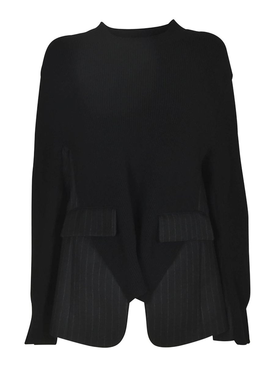 Sacai Pull Col Rond - Noir