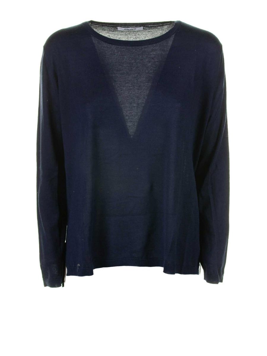 Kangra Cashmere Pull Col Rond - Bleu