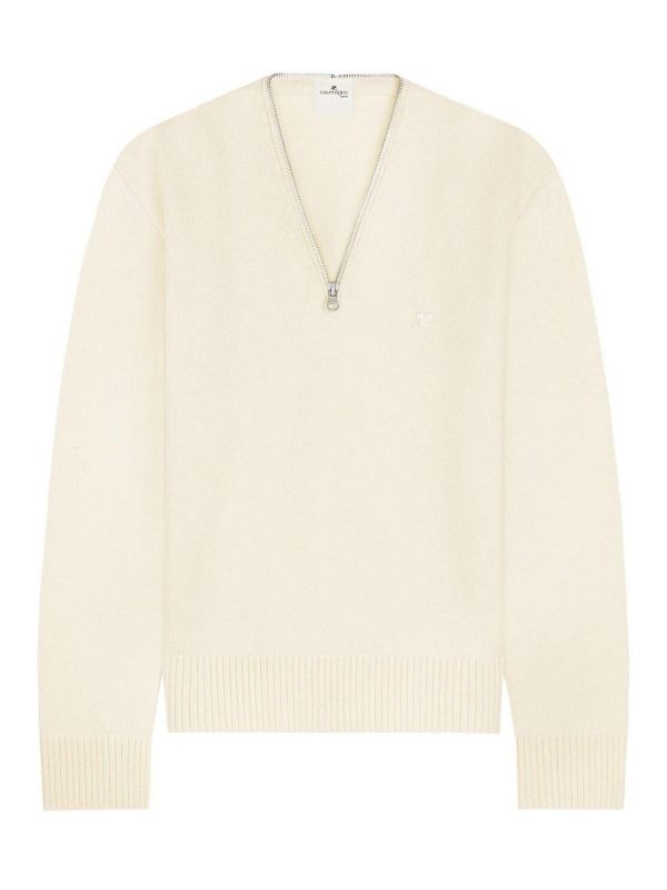 Courreges Pull À Col V - Blanc