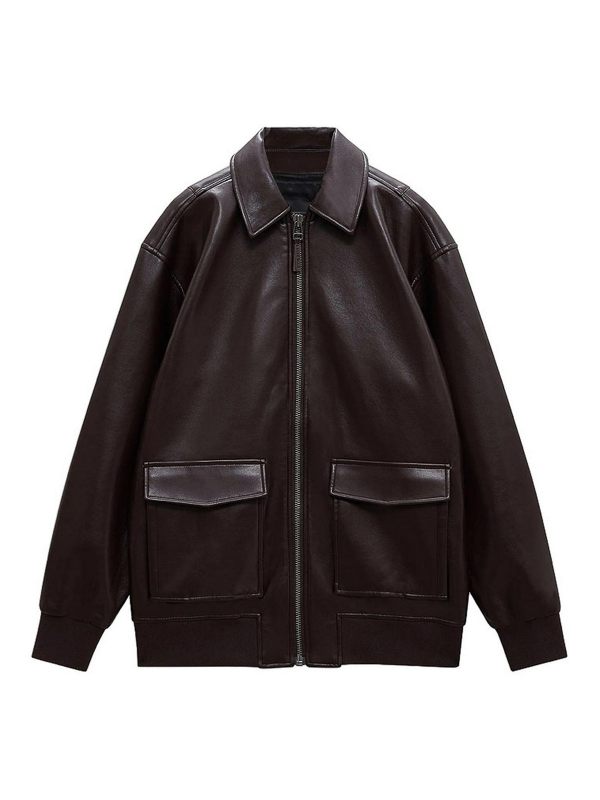 Anine Bing Manteau En Cuir - Marron