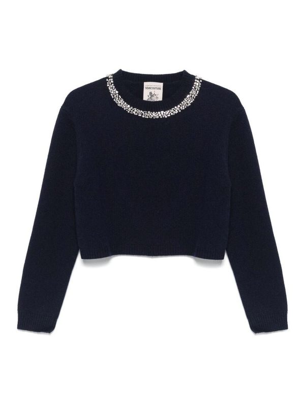 Semicouture Pull Col Bateau - Bleu Foncé