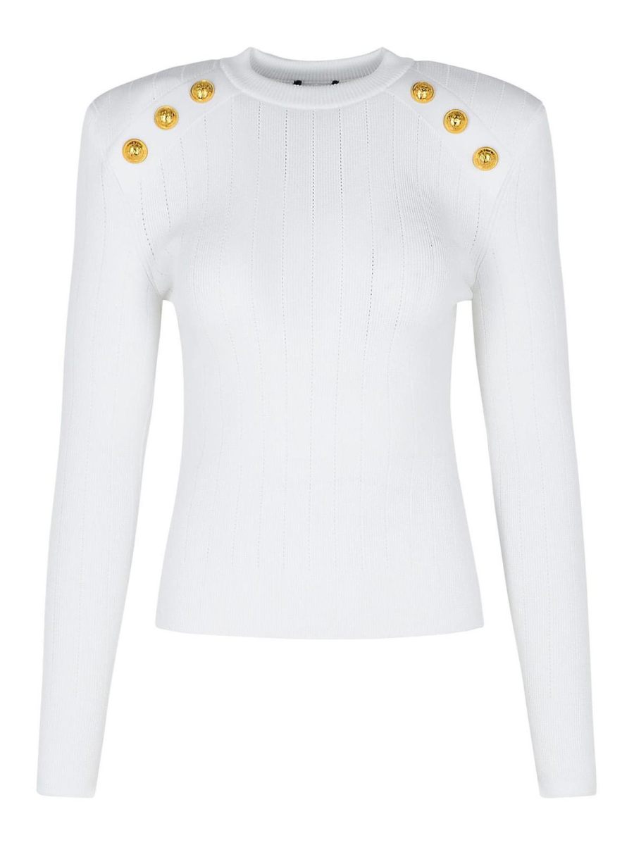 Balmain Pull Col Rond - Blanc