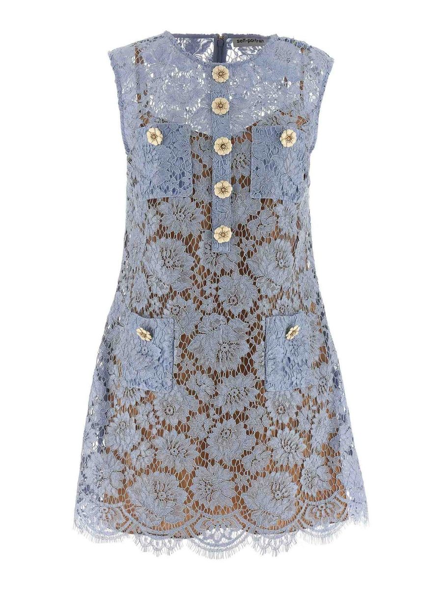 Self Portrait Robe Courte - Bleu Clair