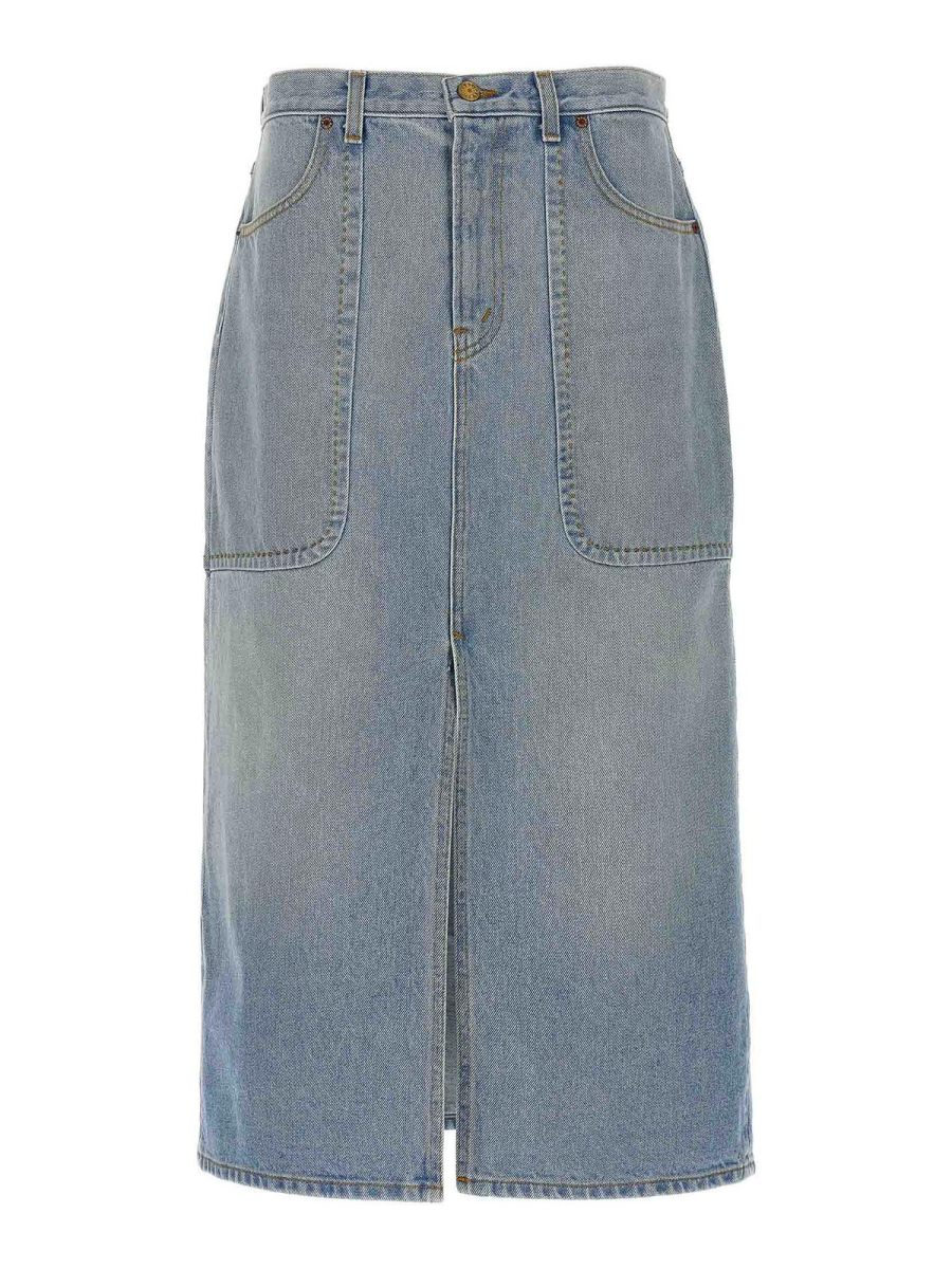 B Sides Jeans Jupe Midi - Bleu Clair