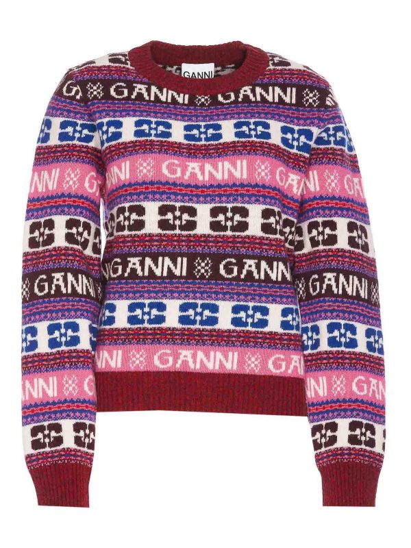 Ganni Pull Col Rond - Multicolore