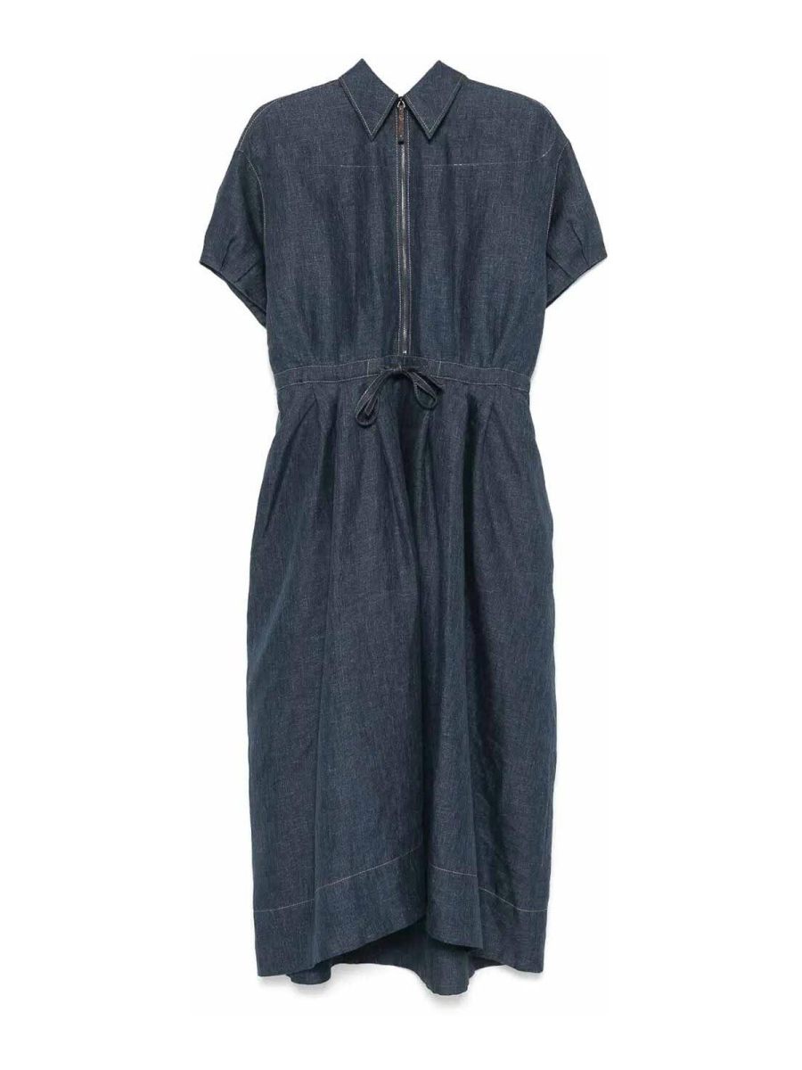 Brunello Cucinelli Robe Au Genou - Bleu