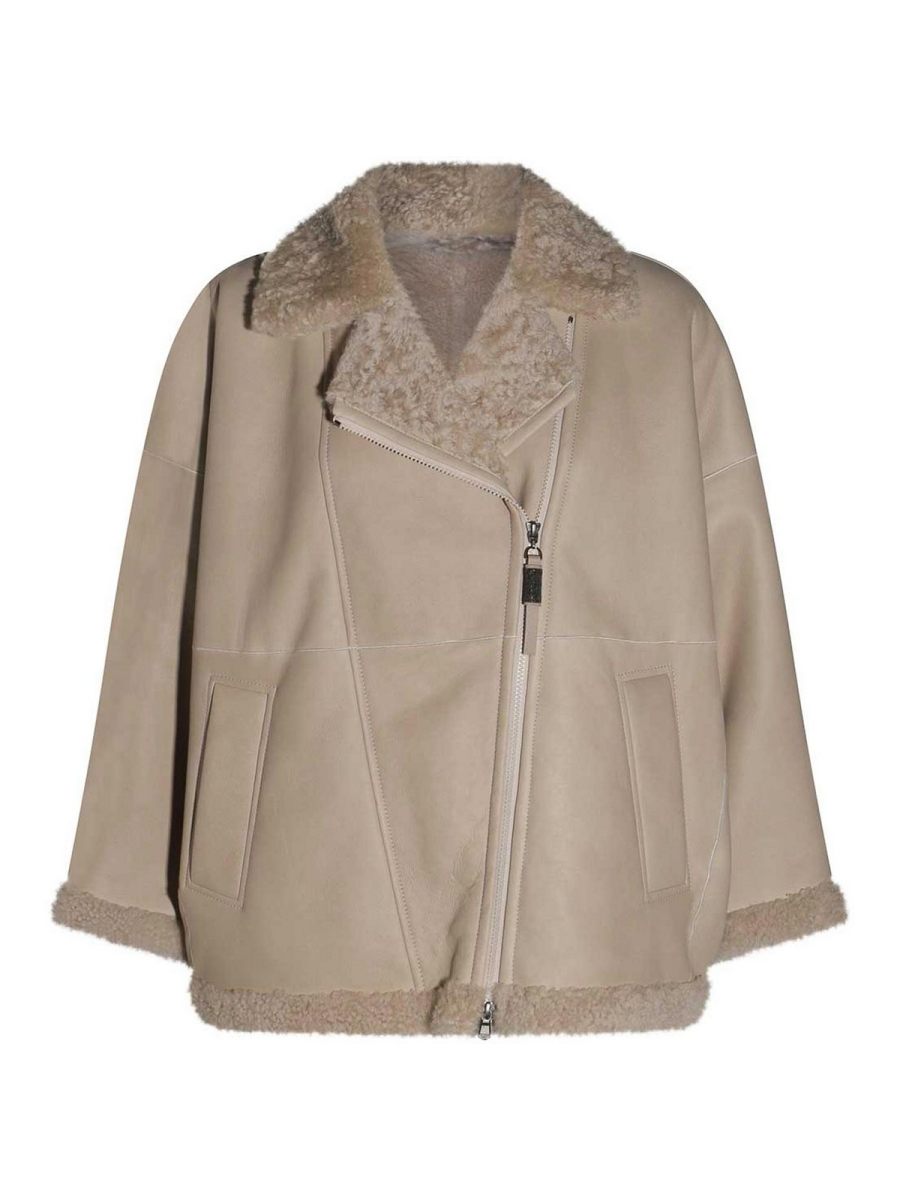 Brunello Cucinelli Blouson En Cuir - Beige