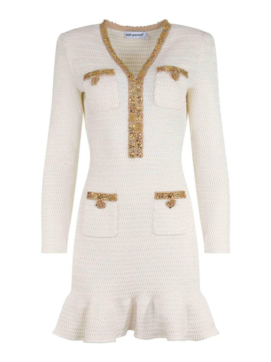 Self Portrait Robe Au Genou - Beige