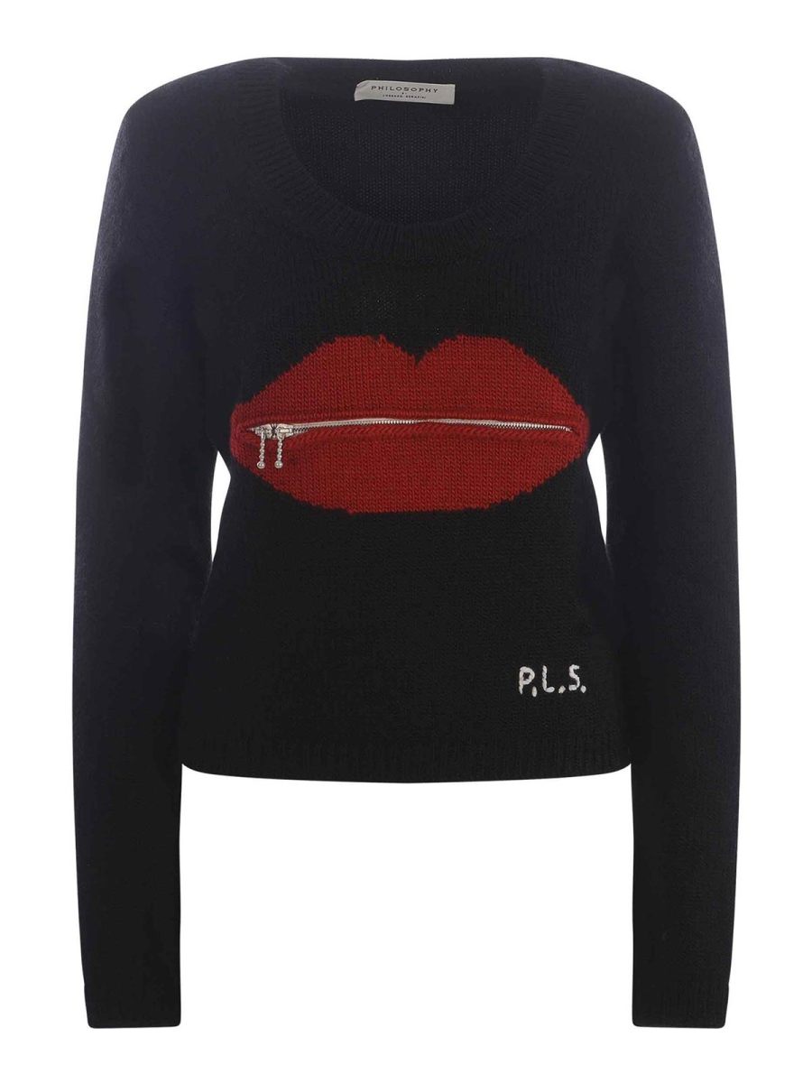 Philosophy di Lorenzo Serafini Pull Col Rond - Noir