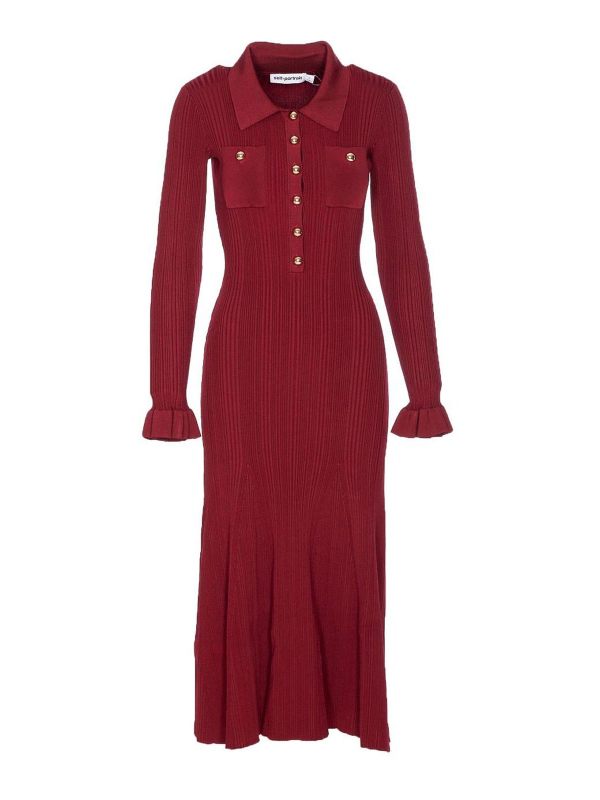 Self Portrait Robe Au Genou - Rouge Brun