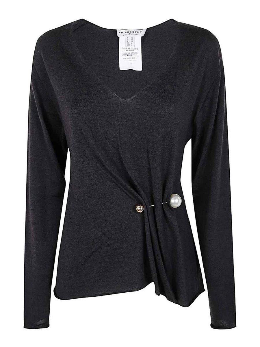 Philosophy di Lorenzo Serafini Pull Col Rond - Marron