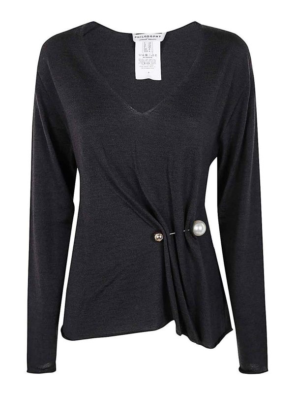 Philosophy di Lorenzo Serafini Pull Col Rond - Marron