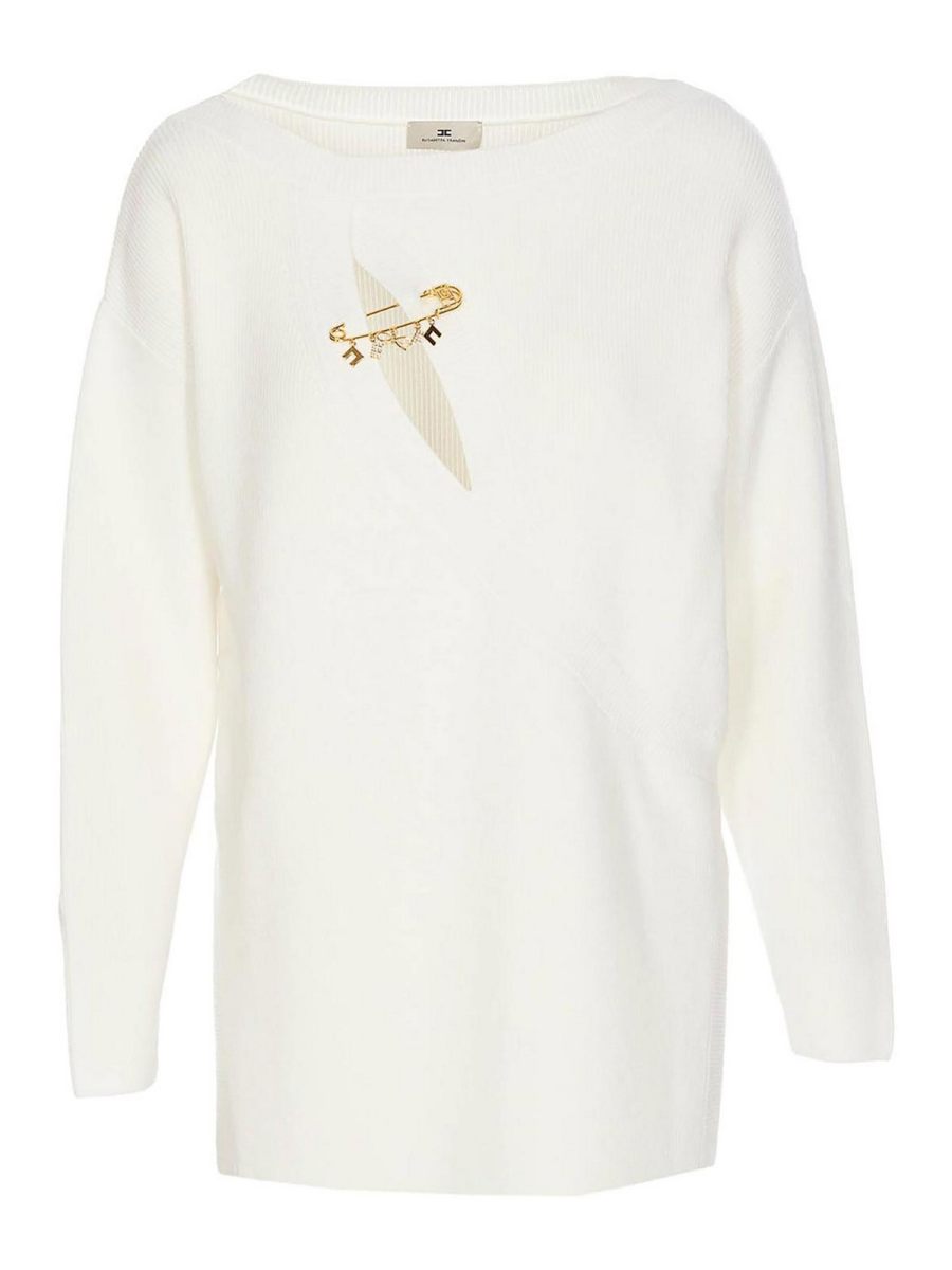 Elisabetta Franchi Pull Col Rond - Blanc