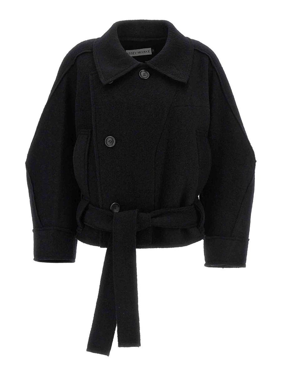 Pleats Please Issey Miyake Manteau Court - Noir