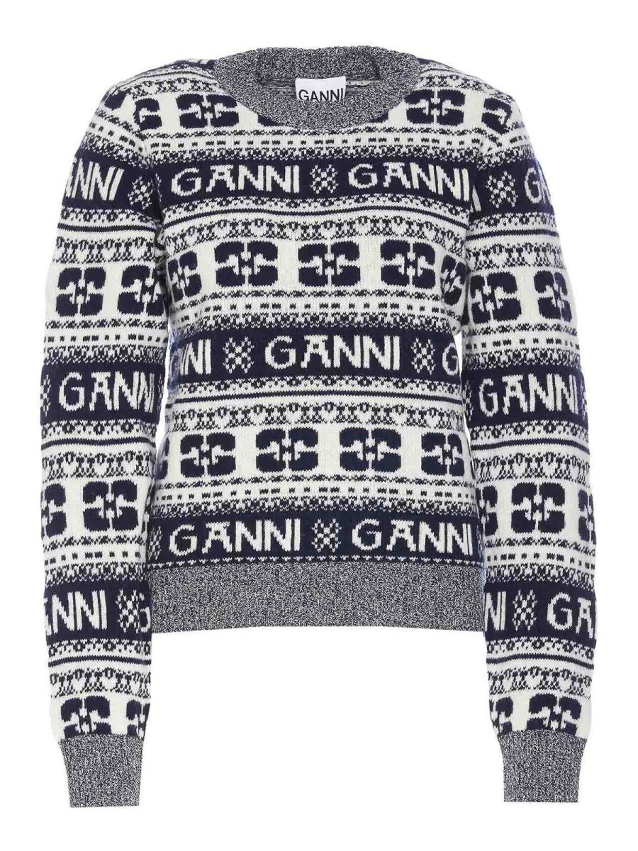 Ganni Pull Col Rond - Bleu