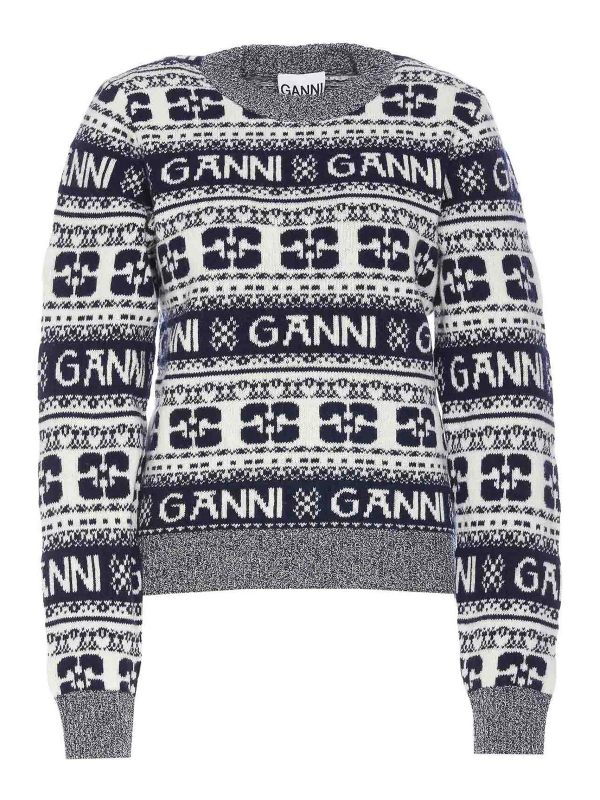 Ganni Pull Col Rond - Bleu