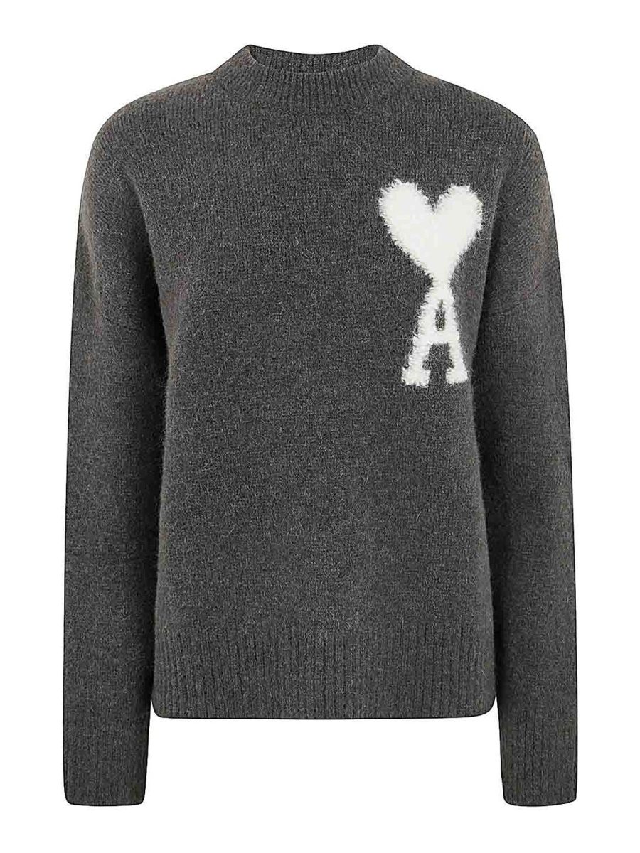 Ami Paris Pull Col Rond - Gris