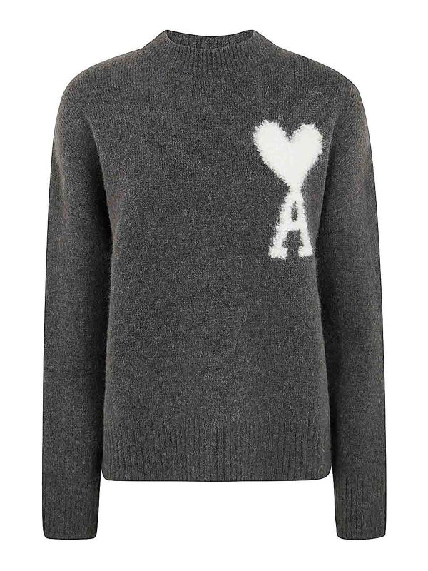 Ami Paris Pull Col Rond - Gris