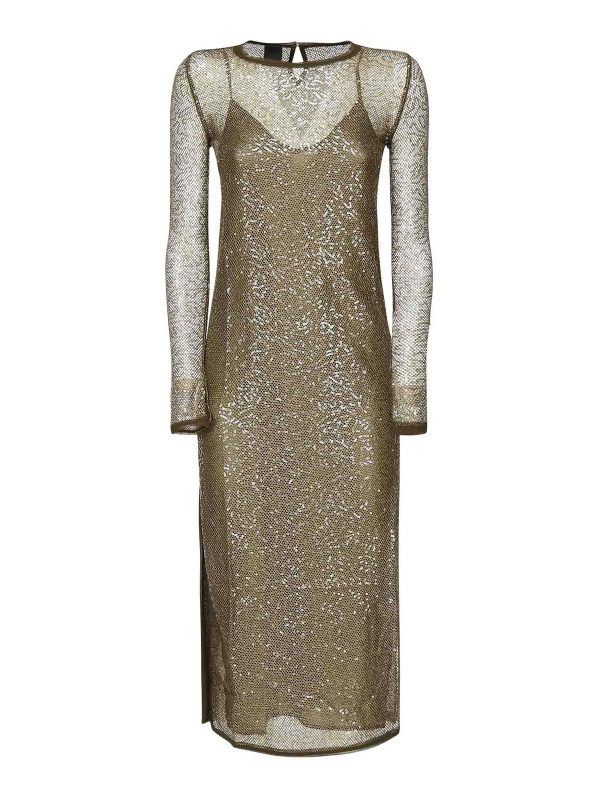Pinko Robe Au Genou - Vert Foncé