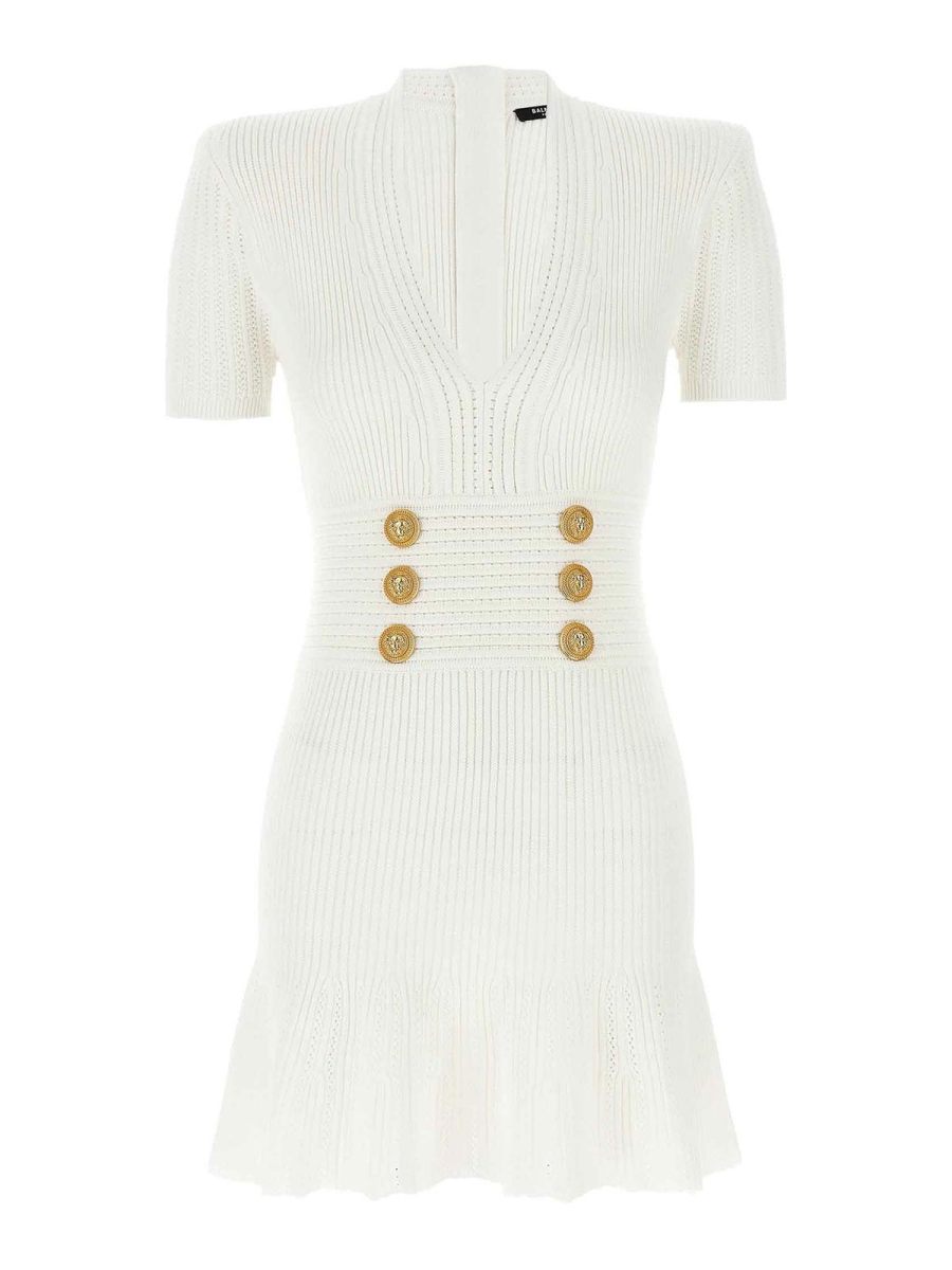 Balmain Robe Au Genou - Blanc